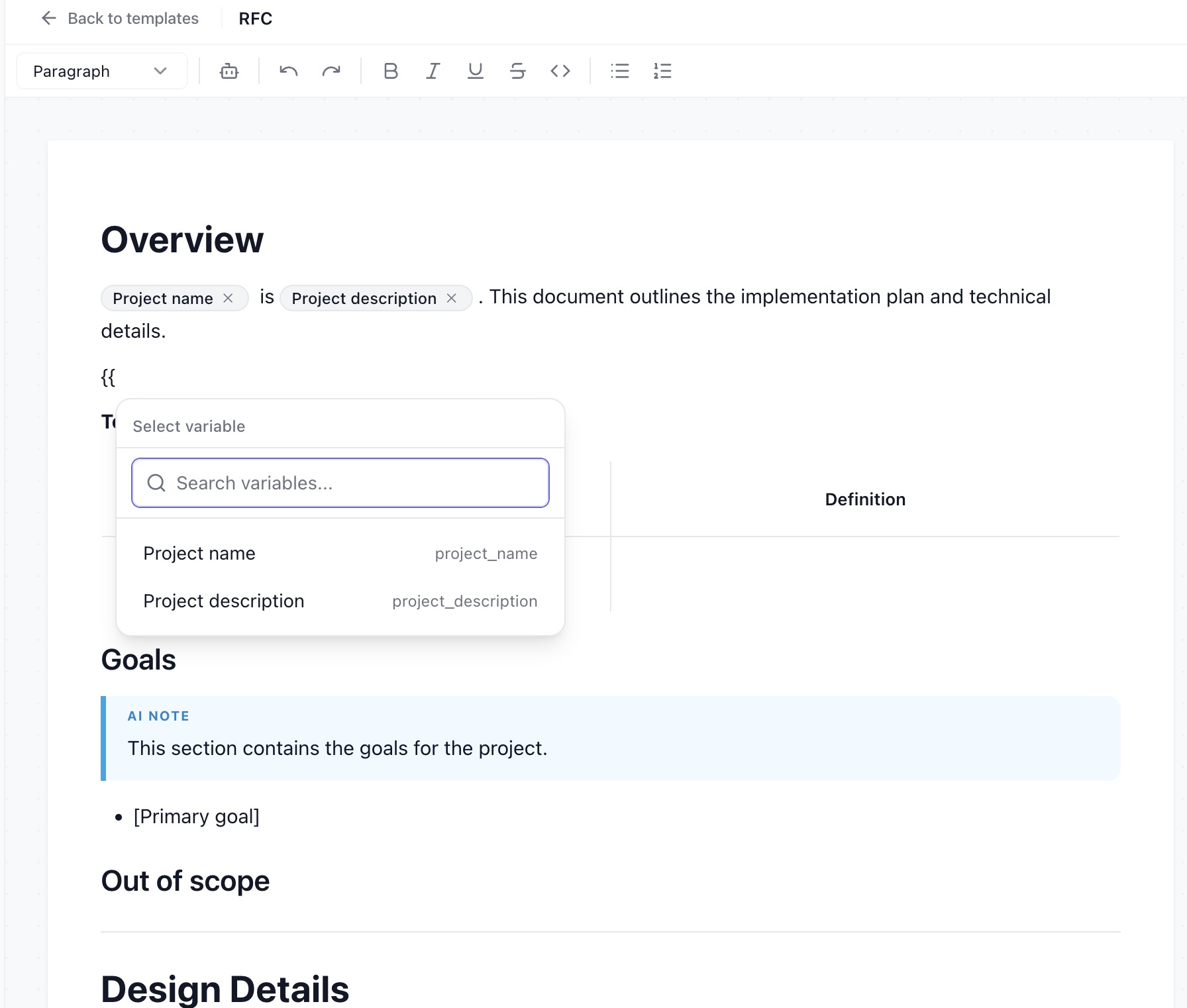 Flow template variable configuration